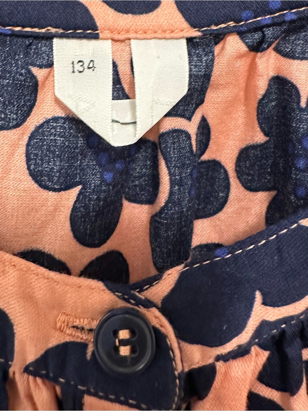 ARKET Sweden Organic Cotton Long Sleeve Flower Dress Navy Blue Peach Girls 9-10 - Picture 6 of 9